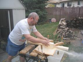 grooving the bricks with a special router jig