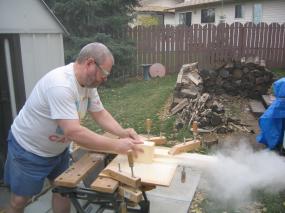 grooving the bricks with a special router jig