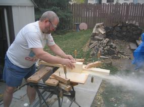 grooving the bricks with a special router jig