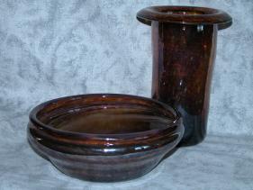 blue-green and topaz bowl and vase group